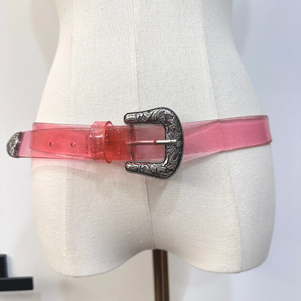 Pair of Y2K Fashion Belts  Pink Transparent Brown Studded Metal Buckle/Tips